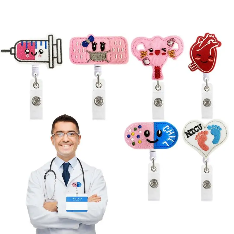 

Nurse Badge Reel 6 Pieces Retractable Nursing Badge Holder Felt Badge Reels Cartoon Badge Clip Themed Badge Holders Gift For