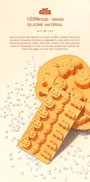 3 Stück Halloween Silikon Backformen - Kürbis, Geister & Fledermäuse