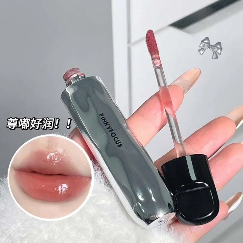 PinkyFocus Mirror Lip Stain Korean Makeup Pure Desire Tender Moisturizing Glass Lips Longlasting Non-sticky Lipstick Cosmetics