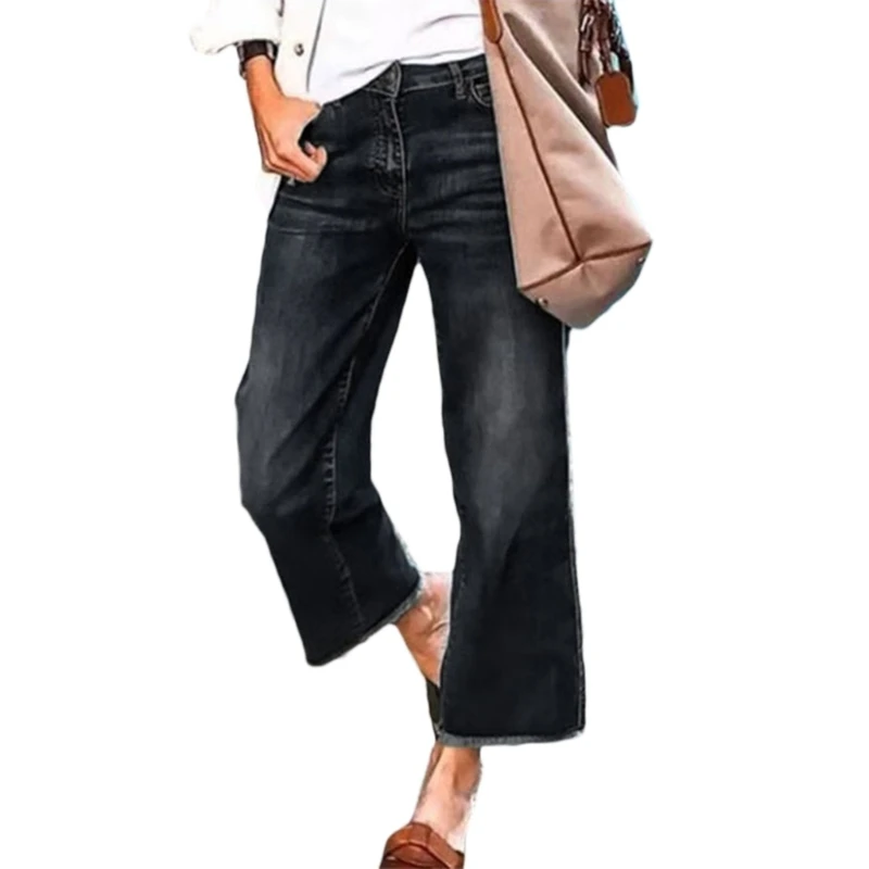 

Ankle Length Trousers Jeans Mid Waist Straight Leg Pant Vintage Loose Pant N7YD