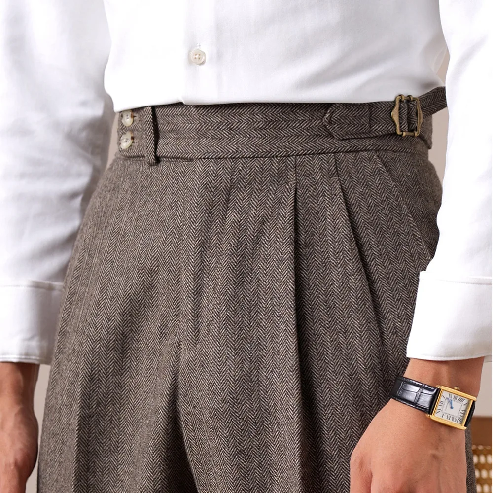 Automne chevrons robe pantalon pour hommes Naples hommes laine mélange taille haute Social décontracté polyvalent pantalons longs bureau pantalon hommes