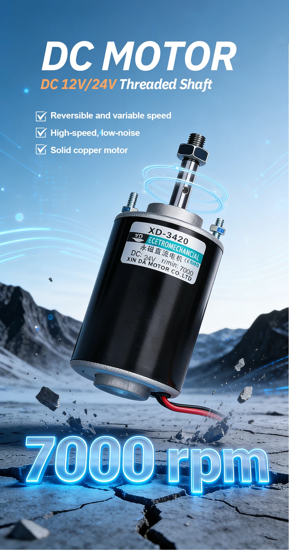 Permanent Magnet High Speed DC Motor 30W 12V 24V Threaded Shaft Motor for DIY Ro