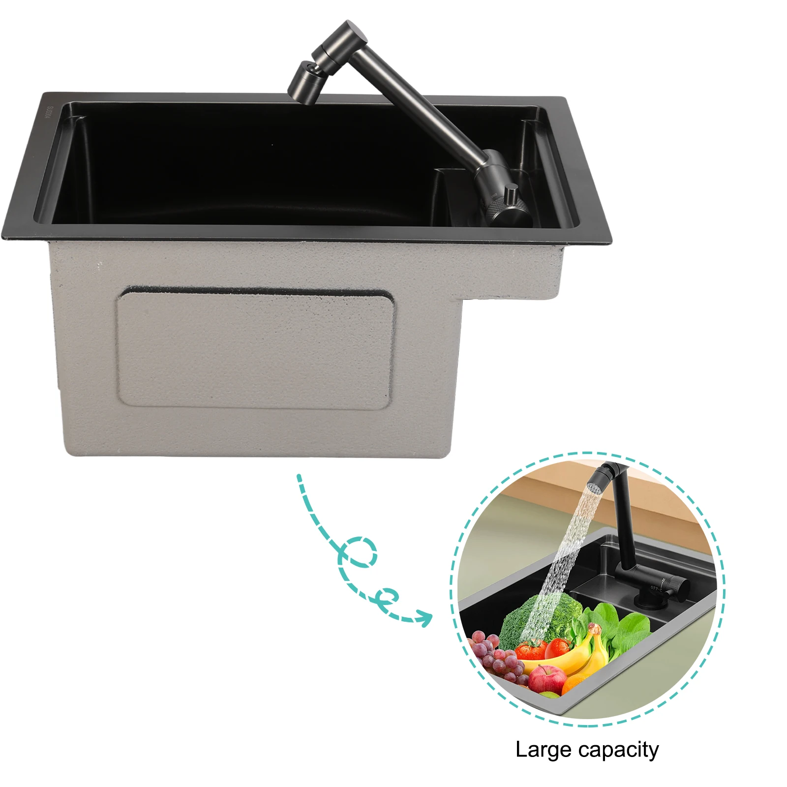 16.9 X 9.8 X 8.7 Inch Single Bowl Kitchen Sink with Foldable Faucet Stainless Steel Kitchen Sink for RV