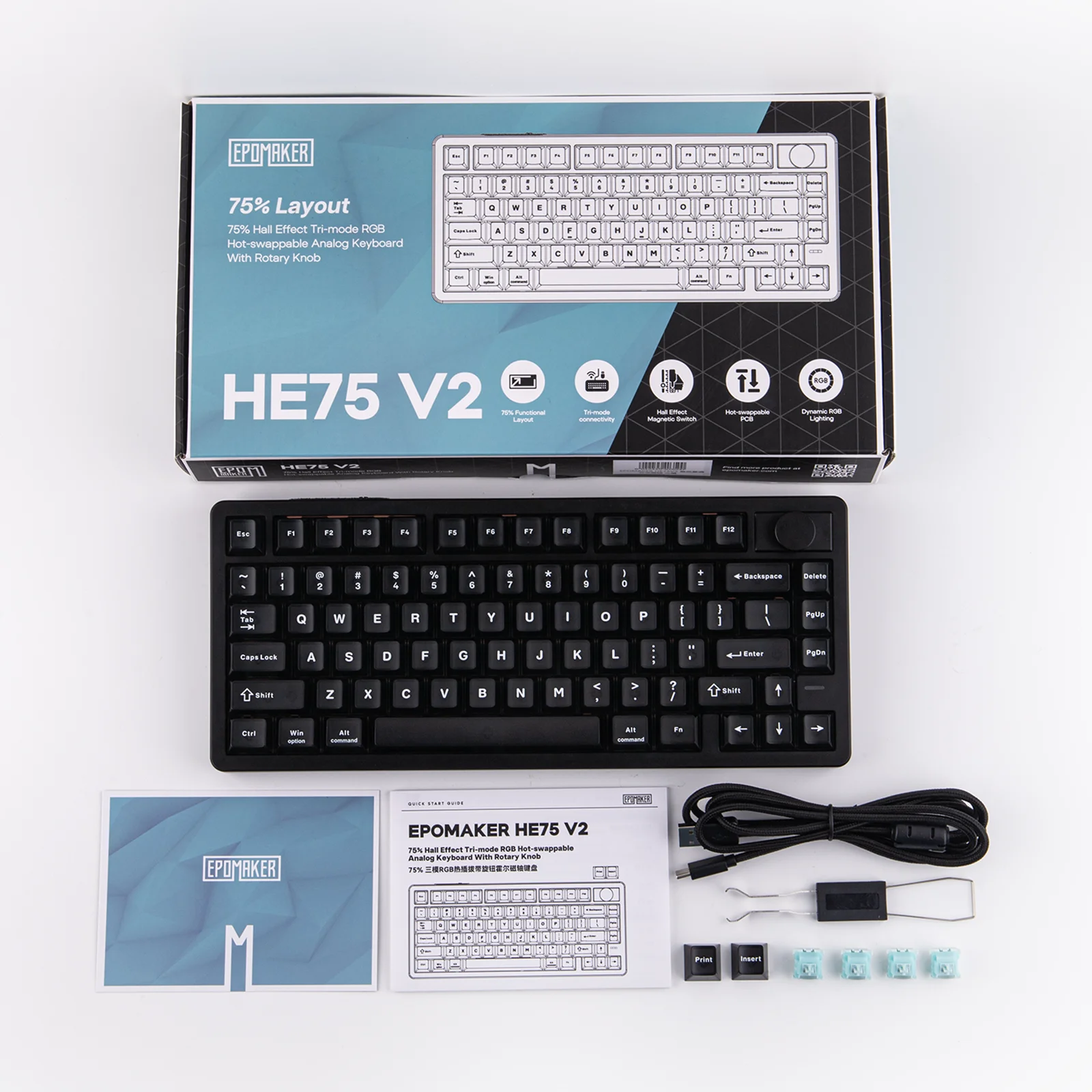 EPOMAKER HE75 V2 75% ANSI US 레이아웃 트라이 모드 무선 홀 이펙트 게이밍 키보드 0.005mm 조절 가능한 액추에이션/래피드 트리거링