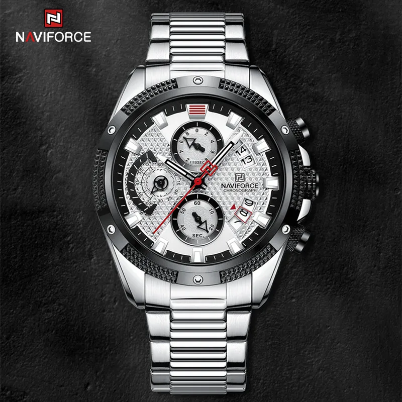 

NAVIFORCE Luxury Brand Mens Watches Waterproof Chronograph Dial Wristwatch Stainless Steel Male Luminous Clock Relogio Masculino