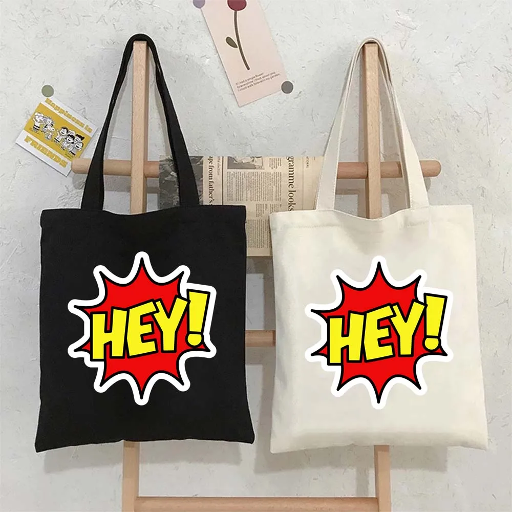 

Yellow Screaming Hey on Red Shopper Bag Inscriptions Lettering Quote Tote Bag Women Shopping Bag Large Reusable Handbags