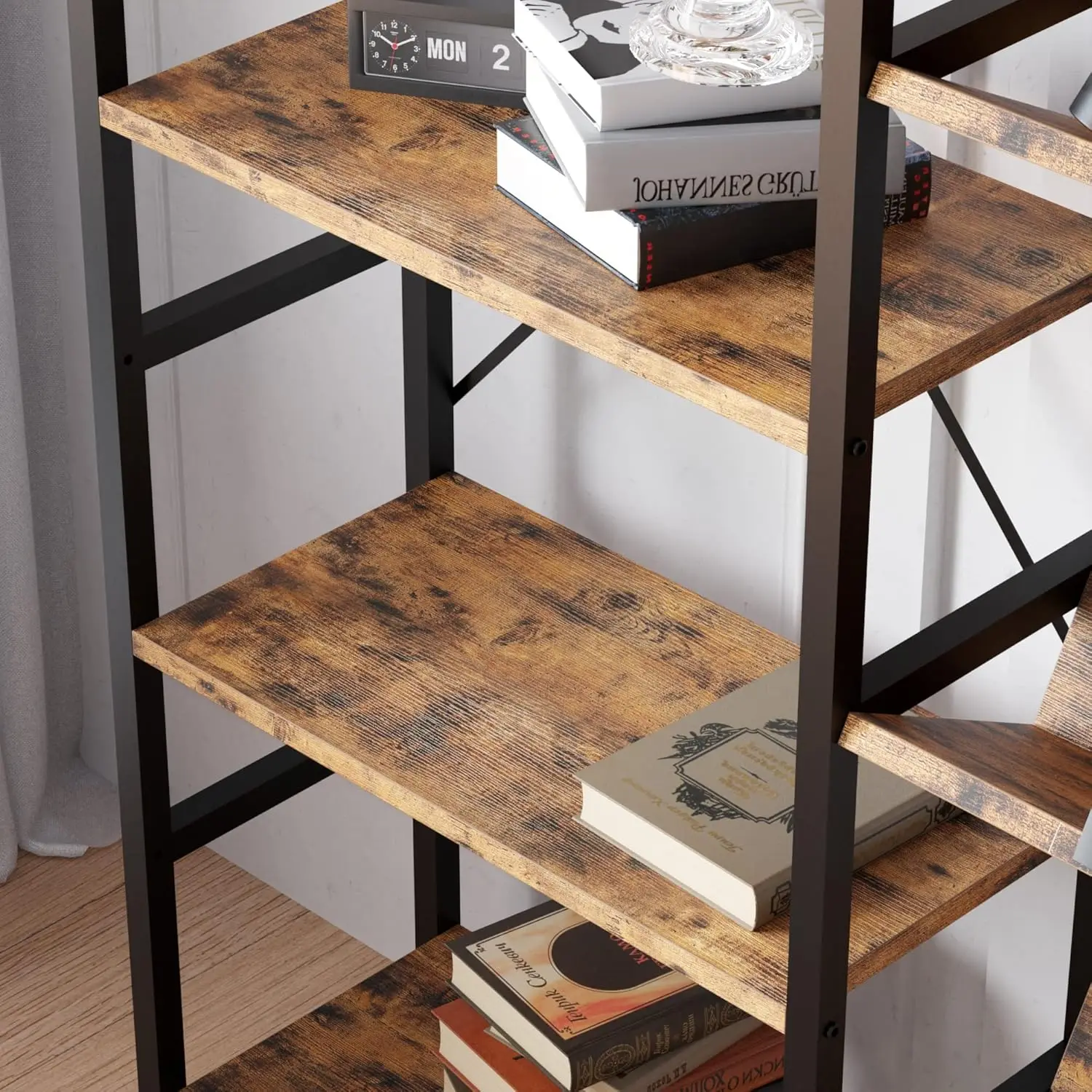 Bookcases and Bookshelves Triple Wide 5 Tiers Industrial Bookshelf, Large Bookshelf Open 5