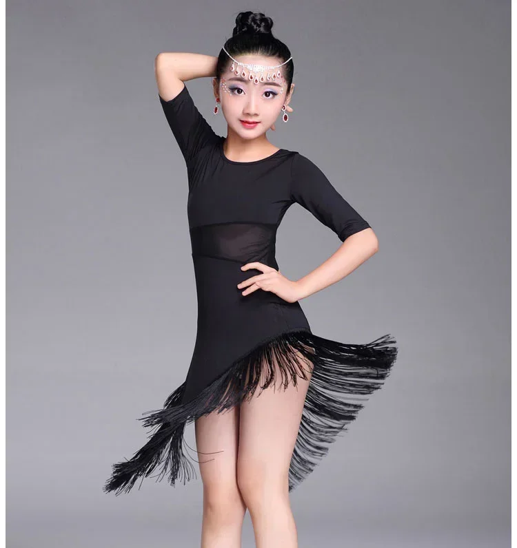 Children Latin Dance Dress News Swing Dance Dress Fringed Tango Salsa Ballroom Kids Dresses Girls Costume Competition dance dress