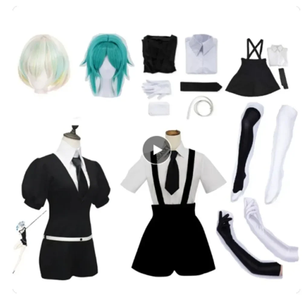 

Japanese Anime land of the lustrous diamond Houseki no bort Kuni Jade Yellow Cosplay Costume Playsuit Outfits Uniforms Suits wig