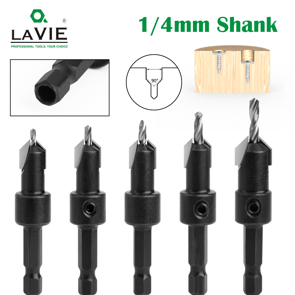 LAVIE 1pc 1/4 Hex Shank HSS Countersink Woodworking Router Bit Set Milling Cutter Screw Extractor Remon Demolition CH339D20BK