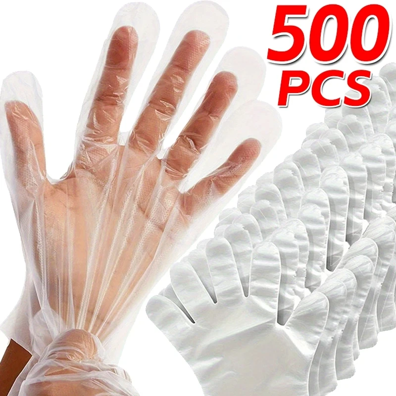 

500-100PCS Eco-friendly Disposable Gloves Transparent Food Grade PE Plastic Gloves Garden Restaurant BBQ Multi-functional Gloves