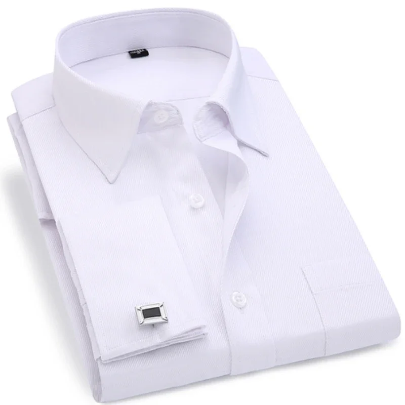 M ~ 6XL hommes français manchette robe chemise 2023 nouveau blanc à manches longues formel affaires boutons hommes chemises coupe régulière boutons de manchette chemise