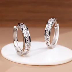 Elegant Sterling Silver Zircon Circle Earrings - Fashionable Jewelry (Silver)