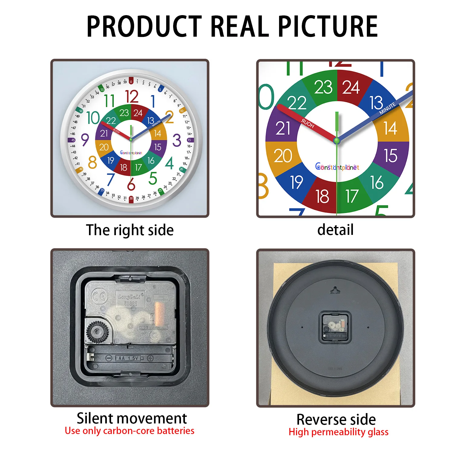 8inch Creative Colorful Digital Pattern Plastic Glass Teaching Wall Clock Living Room Bedroom Kitchen Home Decoration Wall Clock Silent Quartz Holiday Gift