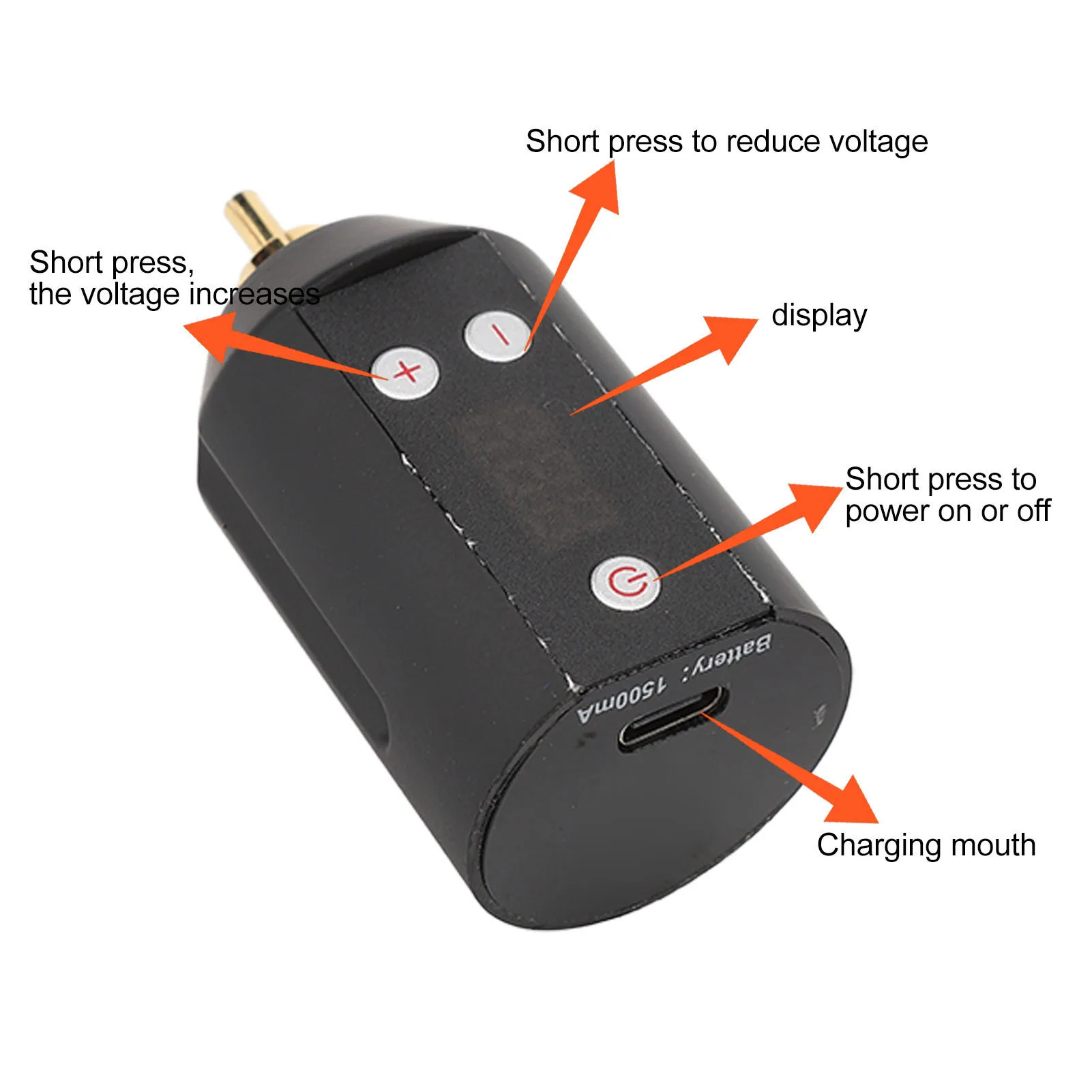 Cordless Tattoo Pen Battery 3-12V Black RCA Tattoo Power Supply USB Charging Adjustable Voltage Cordless Pen Power Supply tattoo accessories tattoo power supply tattoo battery pack