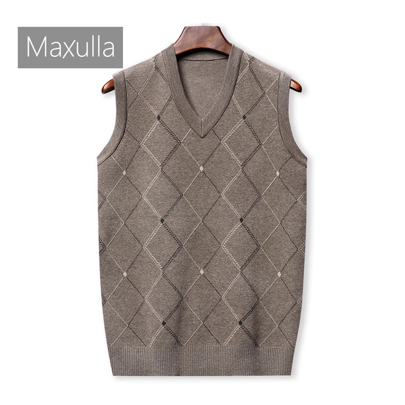 

Осенне-зимний мужской вязаный жилет Maxulla, уличный Повседневный Топ без рукавов с V-образным вырезом, модная облегающая жилетка в стиле ретро, мужская одежда