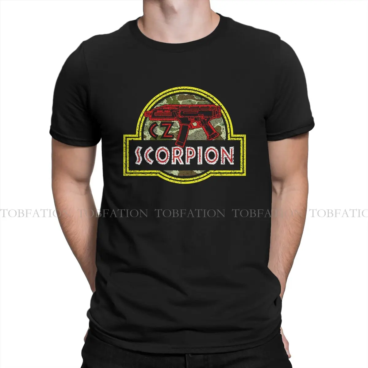 Jurassic Cz Scorpion Usa Pistol Retro Badge Dinosaur Patch Special Tshirt Cz Usa Gun New Design Graphic T Shirt Stuff Vendita Calda