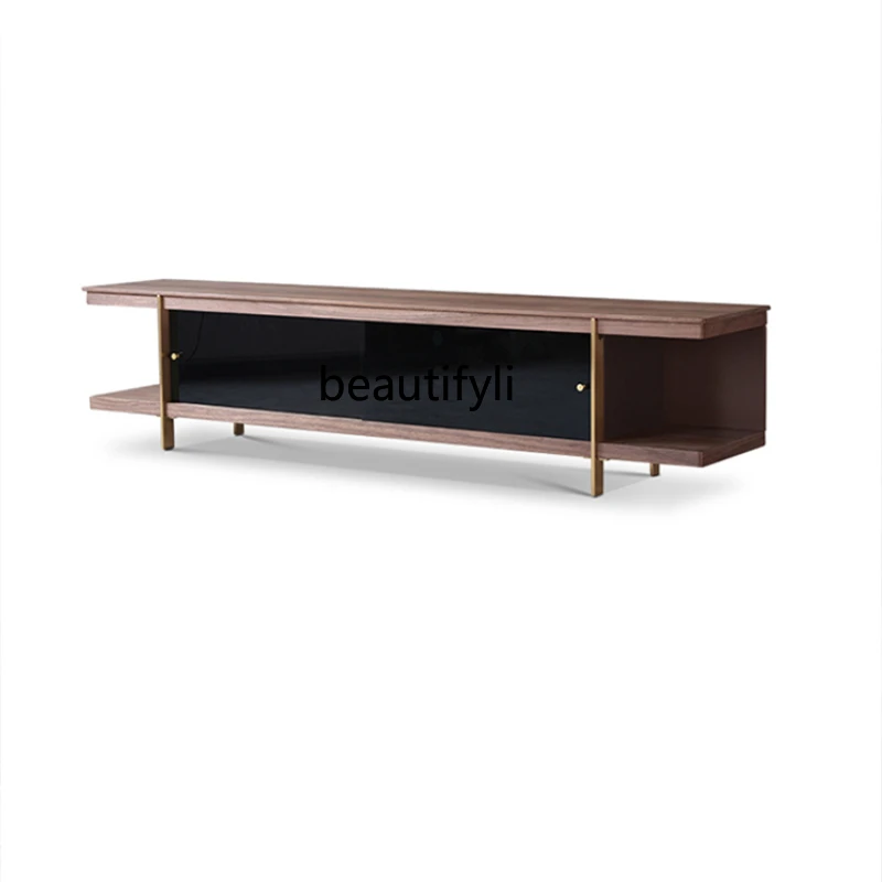

Cabinet Modern Simple and Light Luxury Solid Wood Walnut Color TV Cabinet Audio Video Appliances Shelf Storage Floor Cabinet