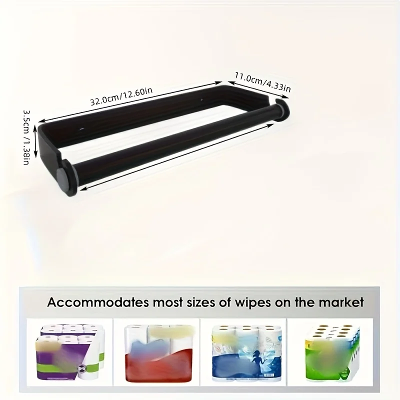 Kitchen Paper Towel Holder No-Drill Wall Mount Paper Towel Holders Dishcloth Rack Plastic Wrap and Cloth Storage Hanging 4