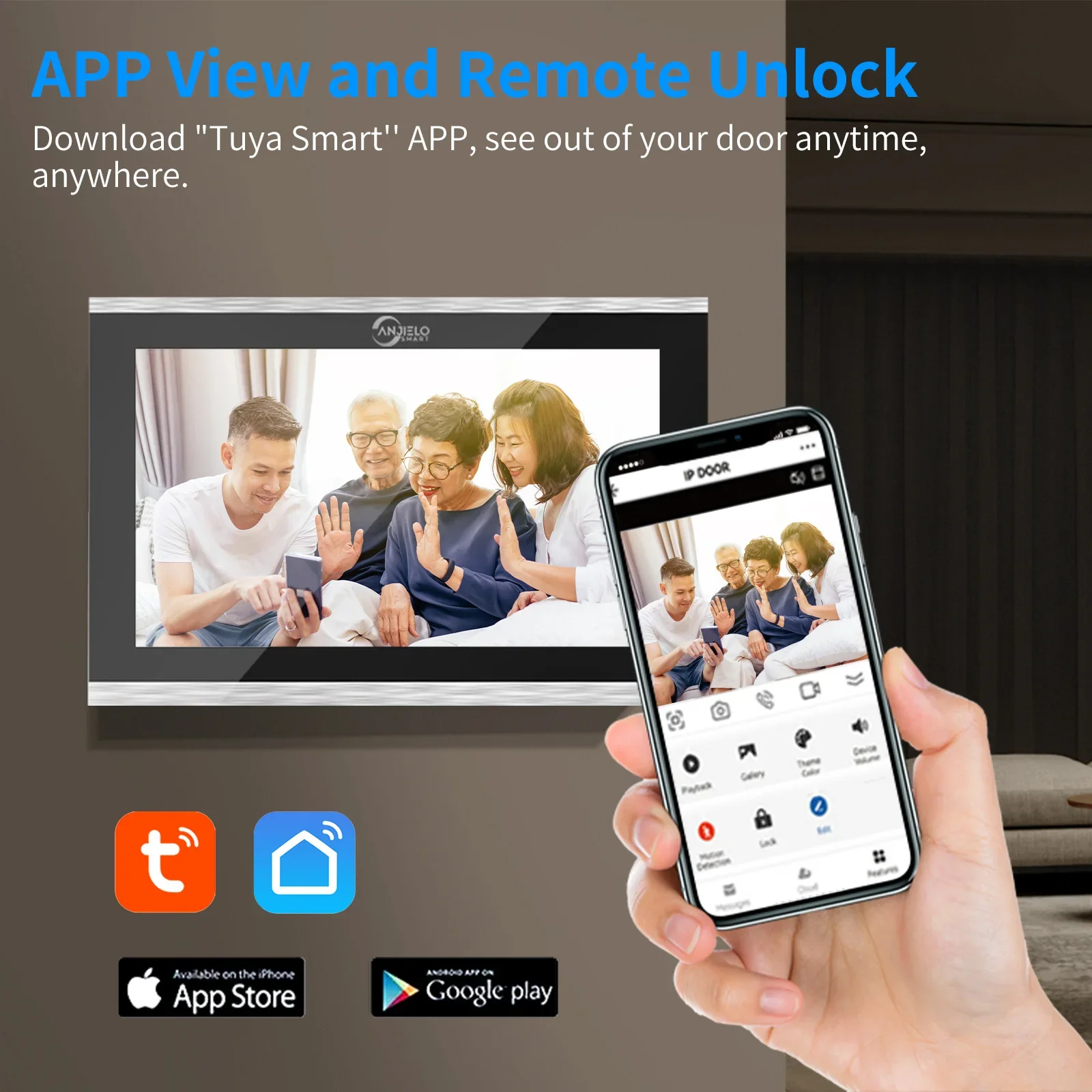 ANJIELO Fingerprint 5in1 Unlock Doorbell Video Intercom System for Home Visual D
