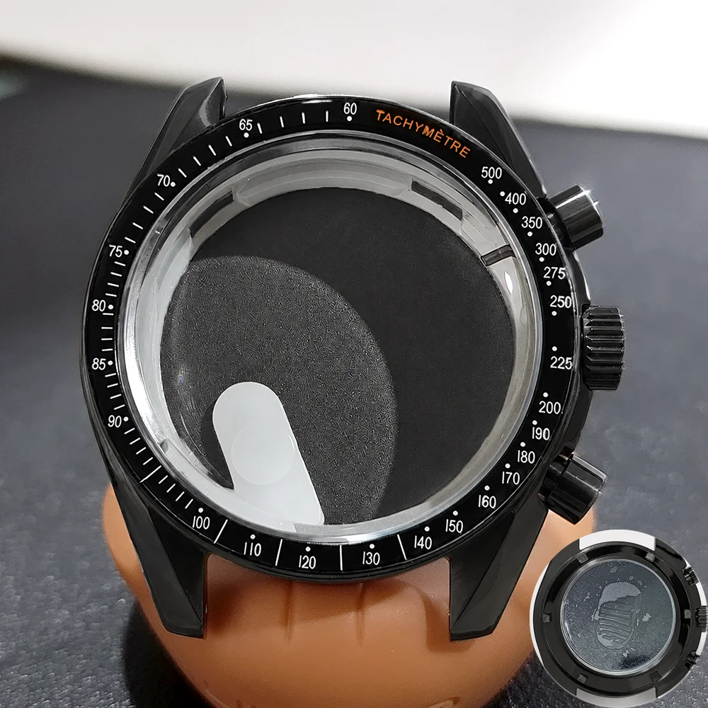 Moon Phase Chronograph Watch Case - 39.7MM Stainless Steel with Moon Pattern Back