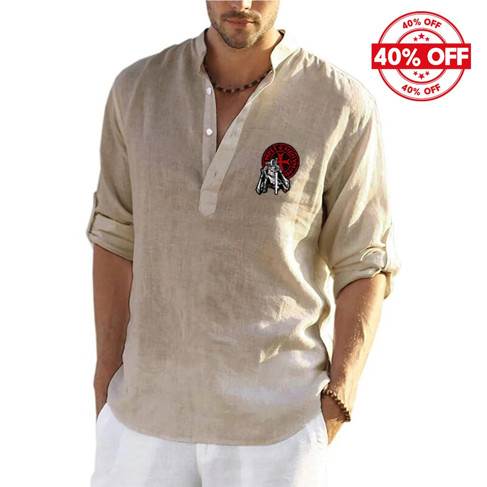 Mens Quick Drying Flax Long Sleeve Shirt Summer