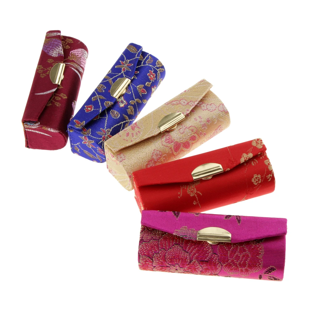 5pcs Chinese Brocade Lipstick Case Storage Box with Mirror-Floral Prints-makeup organizer cosmetic bag cosmetic storage bag makeup bag cosmetic case