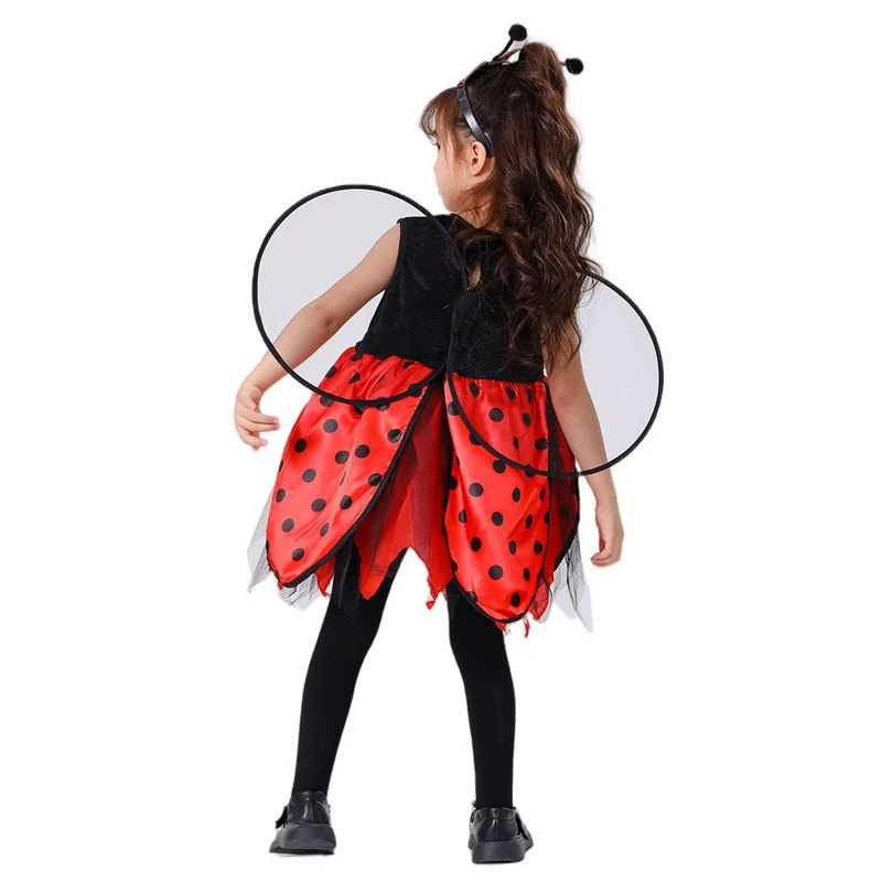 Cosplay Costume Kids Girls Dress Halloween Dress Outfit Animal Tutu Skirt Outfit 2025 Animal Costume for Girls Sleeveless Round Neck Dress + Wing + Headband Bee Ladybug Outfit 4T-10T