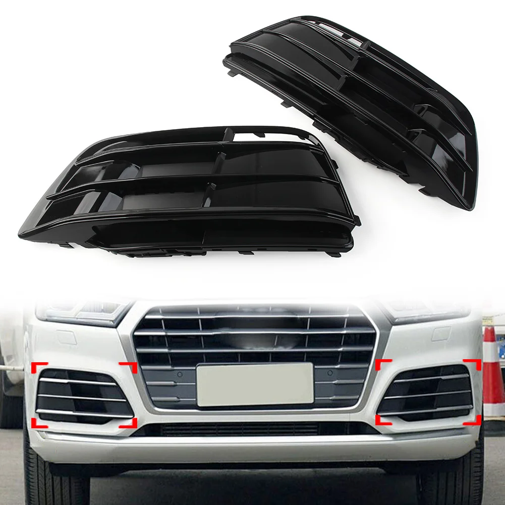 

2Pcs Black Car Front Bumper Fog Light Grille Grill Cover For Audi Q5 S-line SQ5 2018 2019 2020 2021 2022