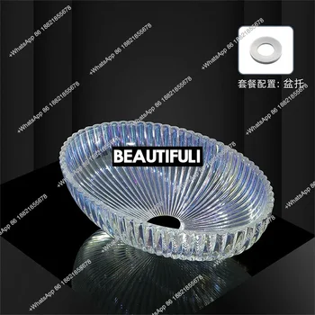 อ่างล้างหน้าแบบตั้งโต๊ะโรงแรม RR Glass อ่างล้างมือ อ่างล้างหน้าแบบหล่อขึ้นรูปด้วยคริสตัลเคลือบสีสันสดใสแบบโปร่งใสสำหรับระเบียง 1