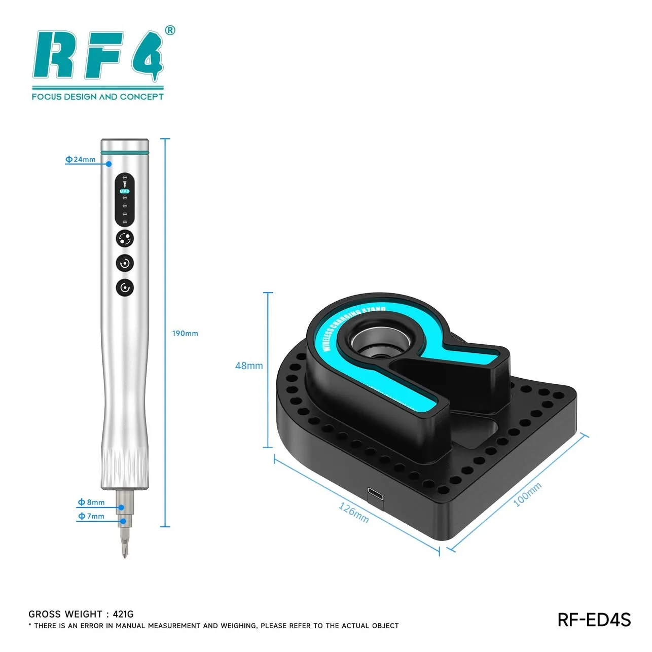 RF4 전동 드라이버 세트(다양한 교체 가능 블레이드 + 고정 브래킷 포함) 휴대용 수리 도구