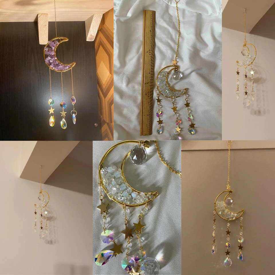 Cacciatore Di Sole In Cristallo Luna – Prisma Per Finestra Con Pietre Curative Viola – Acchiappasogni Fai Da Te – Decorazione Arcobaleno