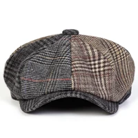 Unisex Retro Grid Stitching Newsboy Caps Men British Painters Hats Spring and Autumn Berets Hip Hop Berets 4