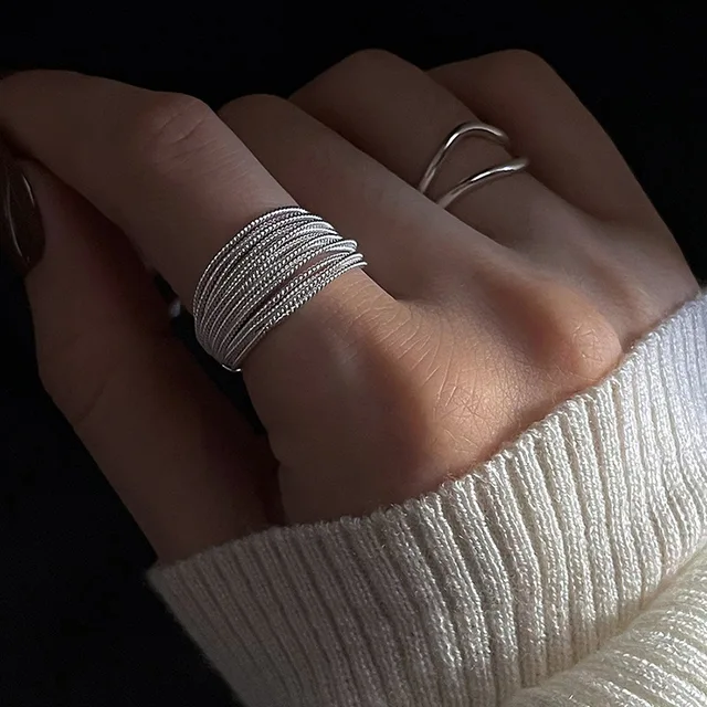 89806-f3c12e.jpg Bagues ondulées irrégulières couleur or argent, bijoux géométriques simples faits à la main pour femmes, bague de mariage réglable pour Couple