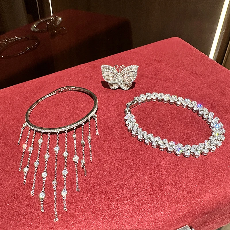 Elegant small round sparkling zircon tassel bracelets for women romance summer gorgeous hand chain