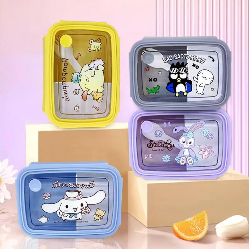 

Anime Kawaii Sanrioed Lunch Box Cinnamoroll Kuromi Students Children Rice Fruit Portable Bento Camping Food Storage Box Gift