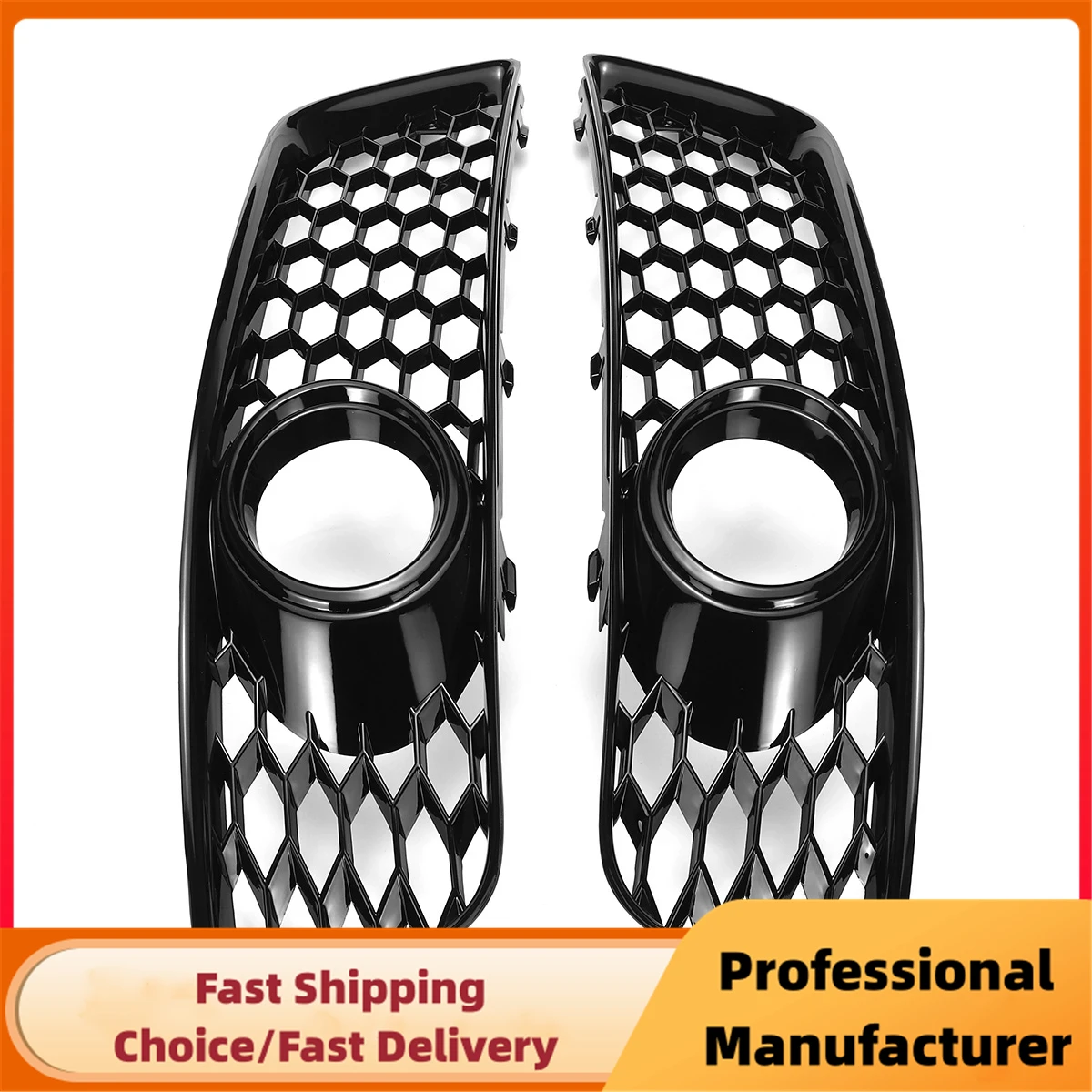 Grilles De Feux De Brouillard Avant Pour Audi A3 8P 2008-2012 | Style Nid D'abeille Noir Chromé | Paire Gauche/droite