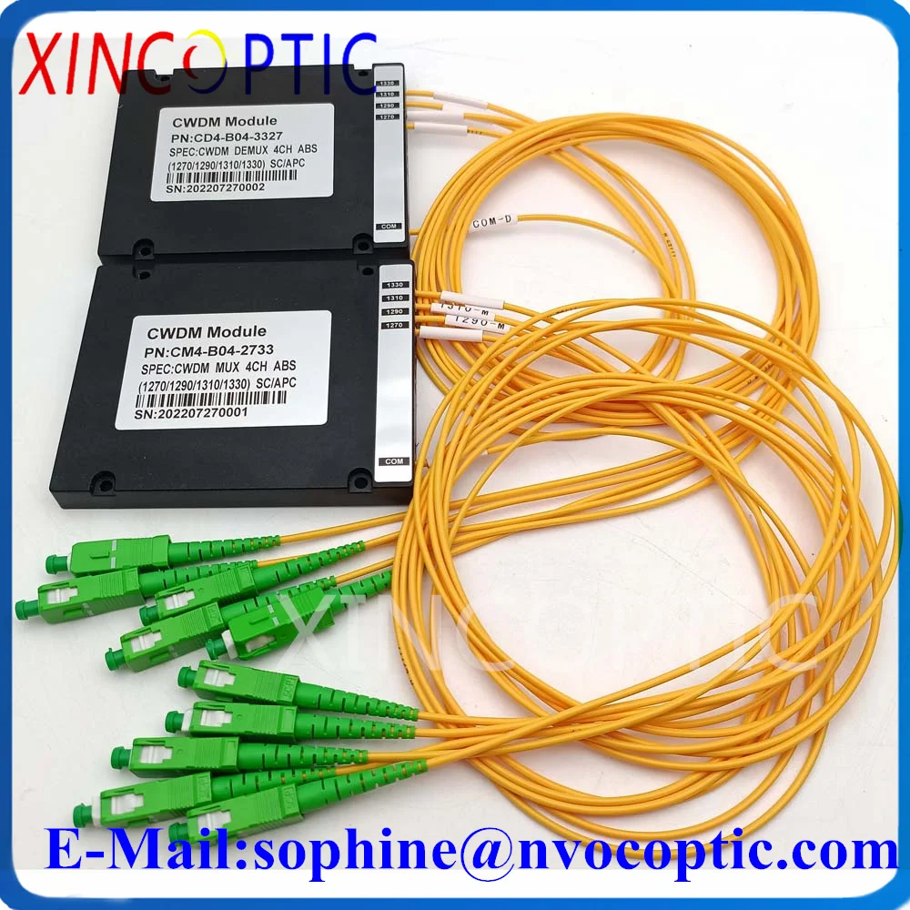 

4Ch ABS MUX DEMUX CWDM Module,4Chanels(1270/1290/1310/1330nm) 2.0mm,Single Fiber, Box,1M,SC/LC/FCAPC Connector