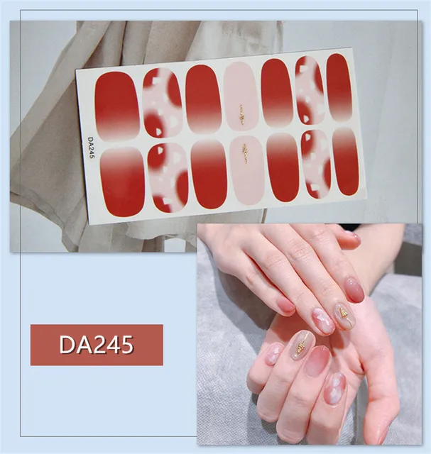 14tips/sheet Nail Wraps Polish Decals Strips Golden Glitter 3D Adhesive Full Nail Art Stickers Manicure Kits Drop Shipping DA245