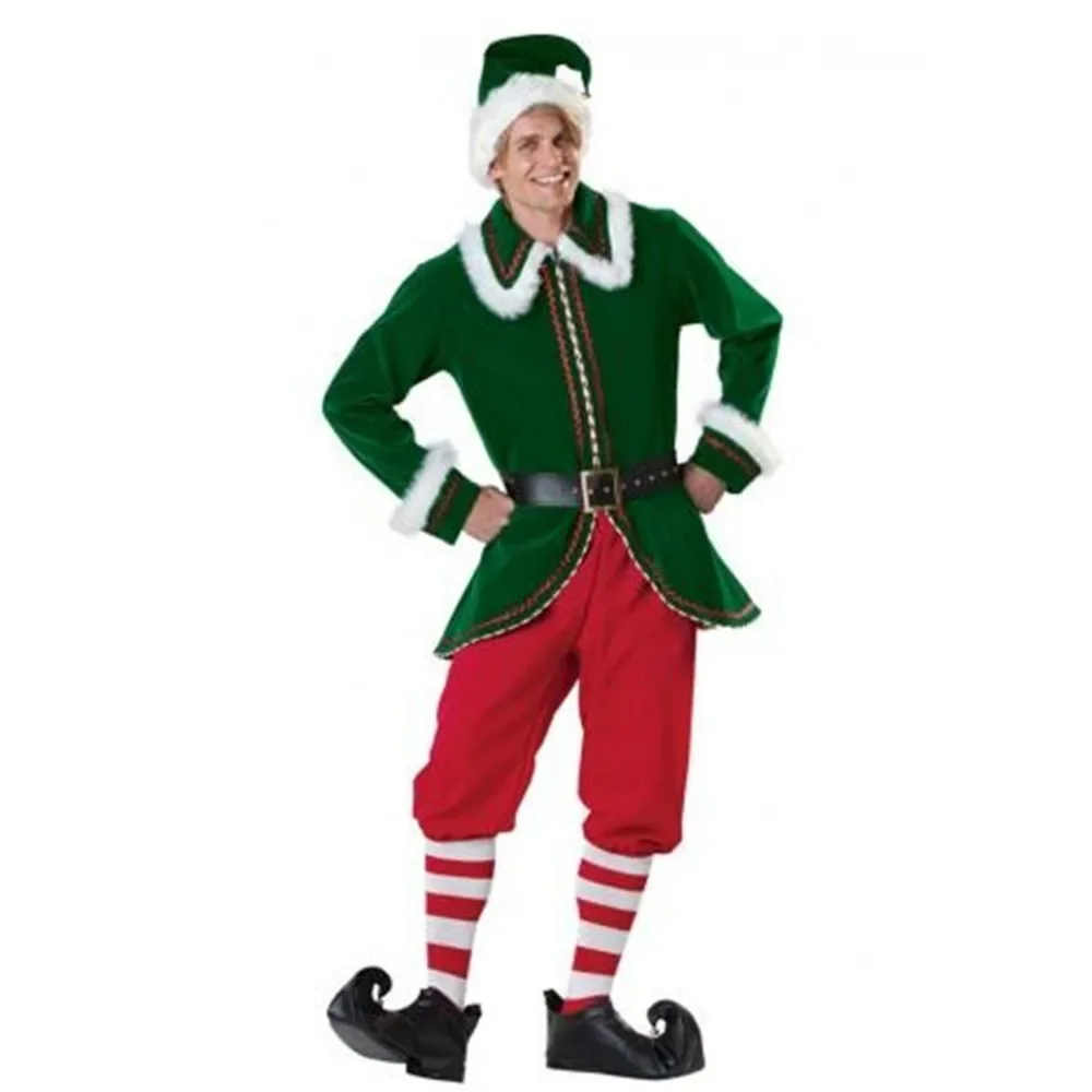 Deluxe adulto natale babbo natale Costume verde natale elfo