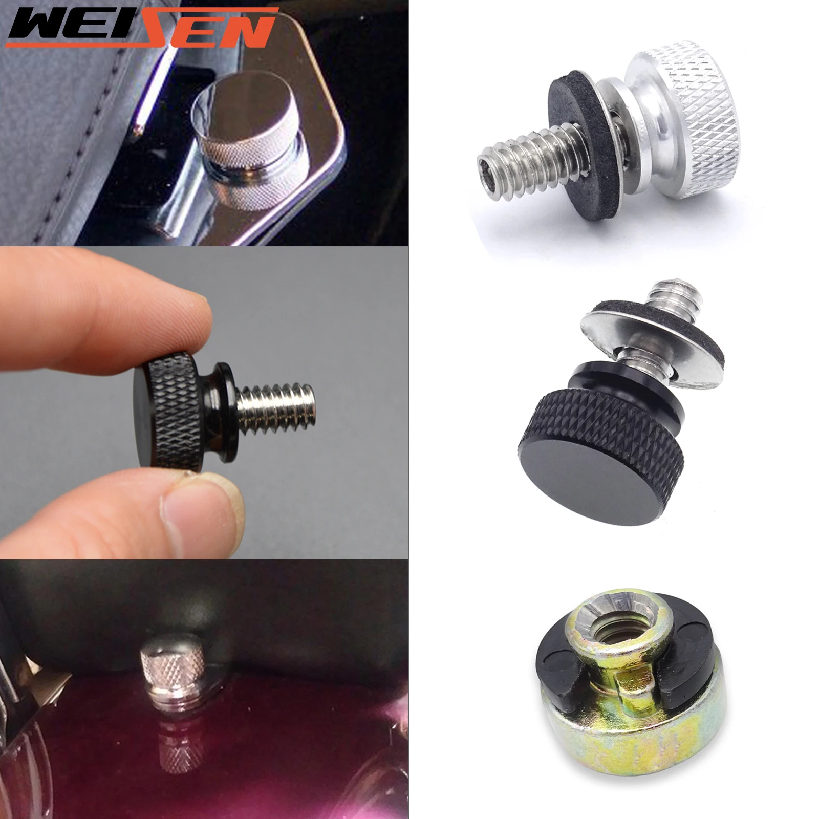 Lubinxun Seat Bolt Kit Black, 1/4-20 Thread, 2 Pieces, Compatible With Harley Davidson 1996-2023, Easy Grip Quick Release, Mounting Rear Seat To Top