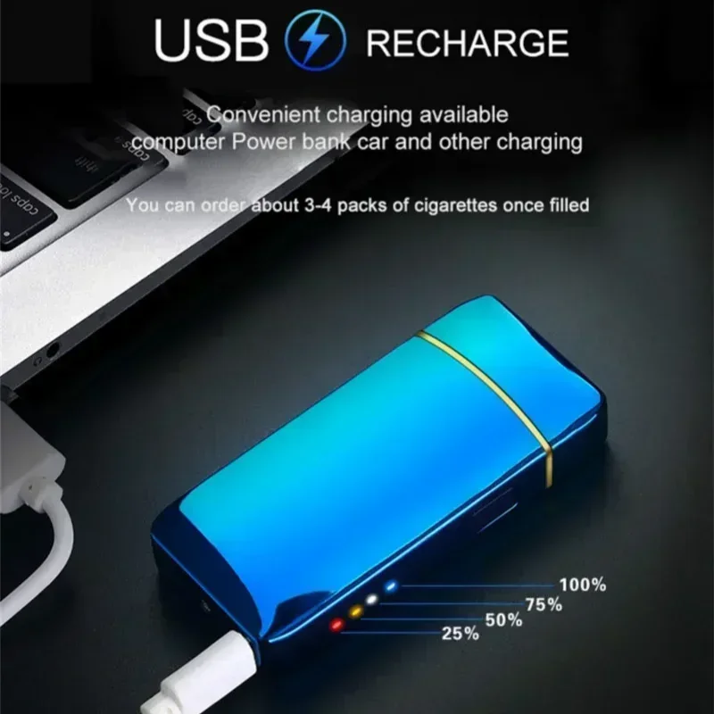 Electric Windproof Metal Lighter Double Arc Flameless Plasma Rechargeable USB Lighter LED Power Display Touch Sensor Lighters electric arc igniter