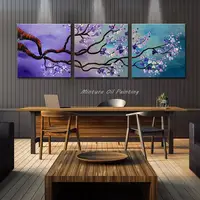 Mintura,3Pcs,Handpainted Tree Flower Oil Painting On Canvas, Modern Abstract Poster, Wall Art Picture For Living Room Home Decor 3