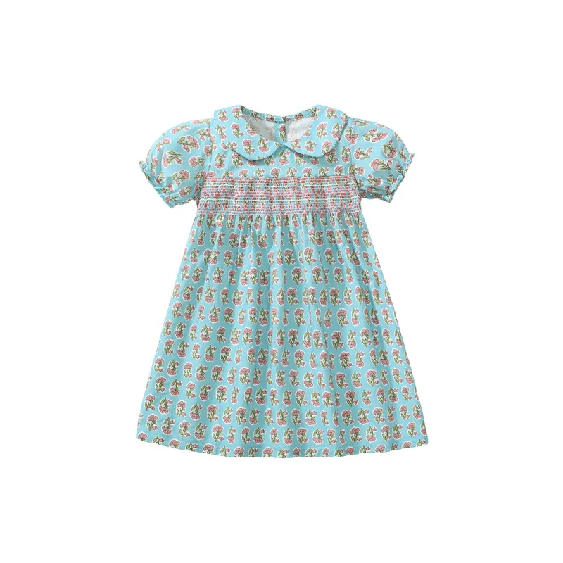

Girls' Dress Pure Cotton Smocking Children Shirt Summer Short Sleeve Princess Dress Children's ClothingBaist