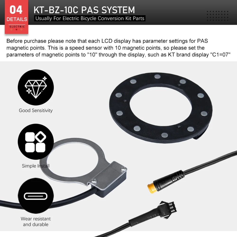 Ebike 우측 PAS 센서 BZ-10C 10 신호 페달 24V36V48V 전기 자전거 변환 키트 부품 토크 센서 자전거 DIY 부품