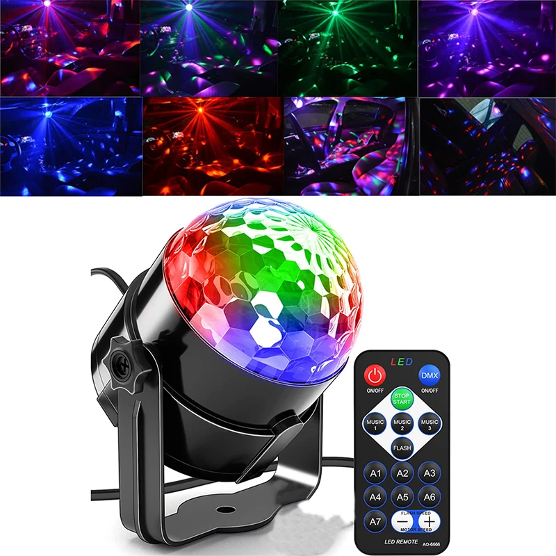 

Стробоскопическая Лампа, проектор RGB со звуковой активацией, вращающийся дискошар