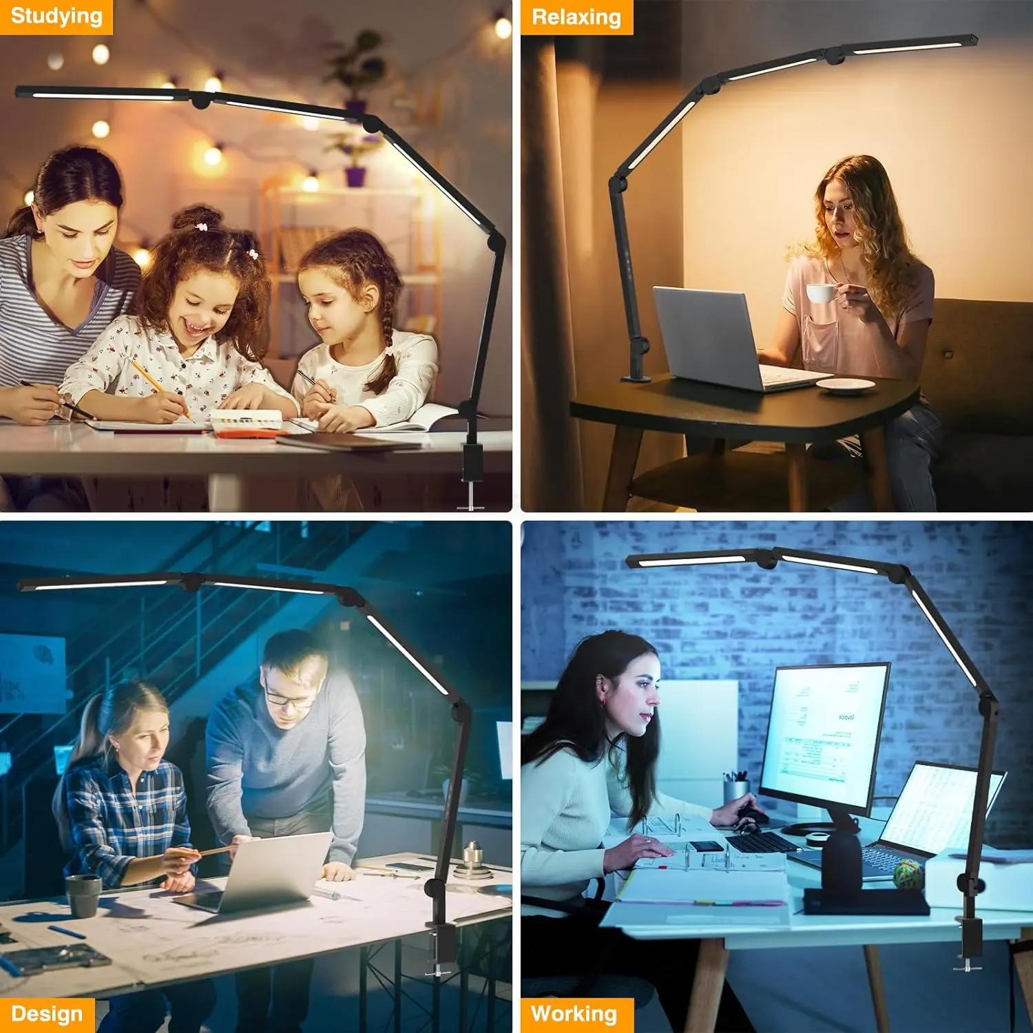 LED Desk Lamp with Clip, Multi-Angle Flexible 4-Segment 3-Light Source Office Desk Lamp, Table Lamp for Home Office Studio 3