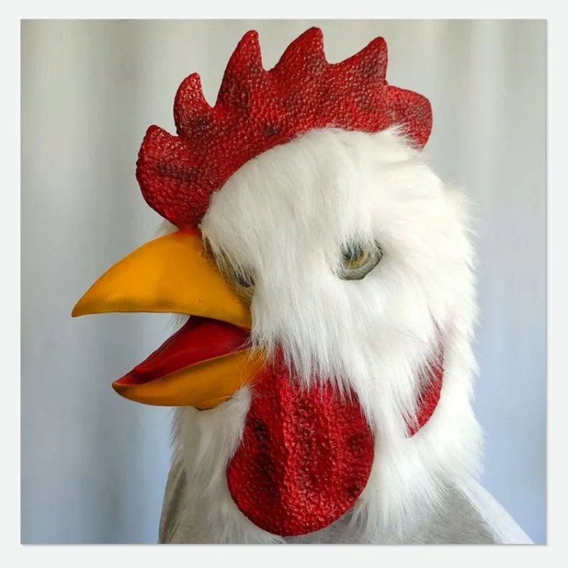 Rooster Head Cover Mask Full Face Chicken Head Headgear Latex Animal Halloween Party Cosplay Props Latex Mask Funny Dress Up