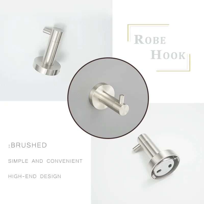 Brushed Nickel Wall Mount Stainless Steel Bathroom Hardware Set Towel Bar Towel Ring Paper Holder Robe Hook Bathroom Accessories