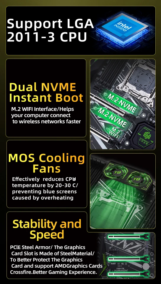 Huananzhi x99 t8 lga 2011-3 xeon x99 placa-mãe suporte intel e5